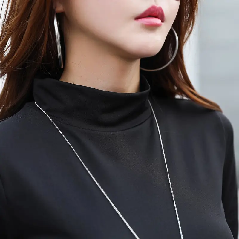 Women's Green Velvet Turtleneck Long Sleeve Warm Shirt - Image 9