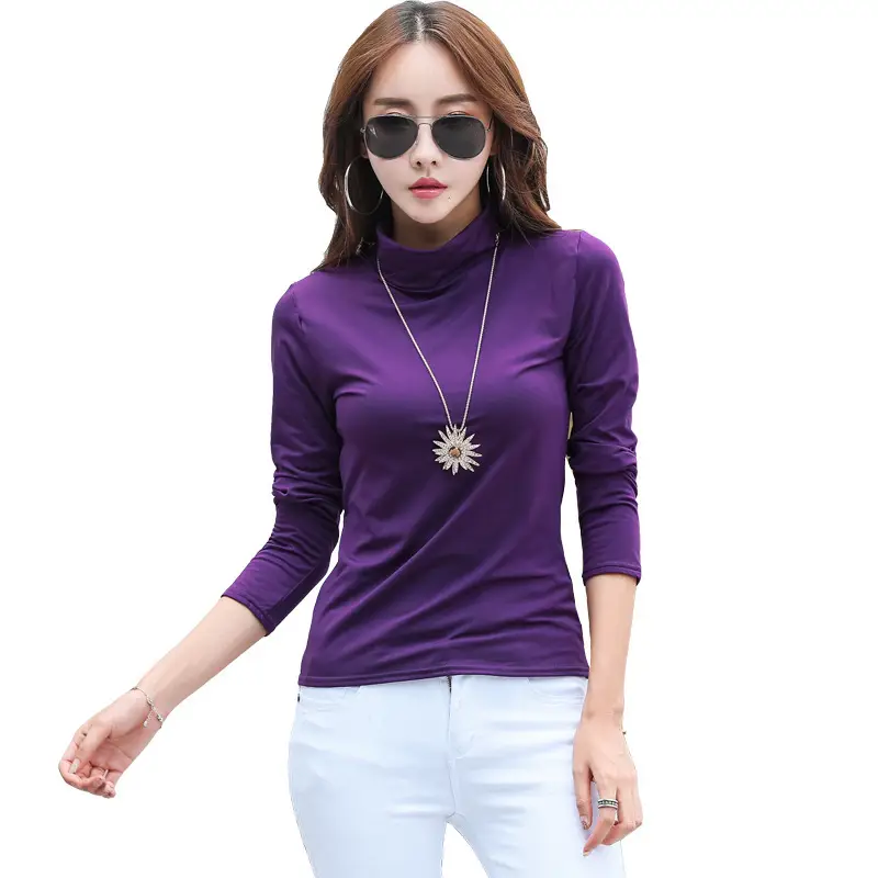 Women's Green Velvet Turtleneck Long Sleeve Warm Shirt - Image 10