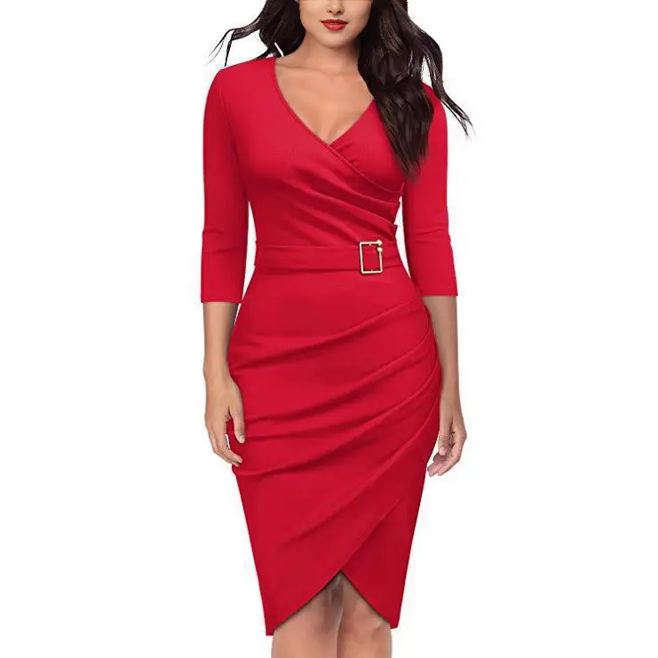 Red V-Neck Bodycon Dress for Women 2023 - Image 10