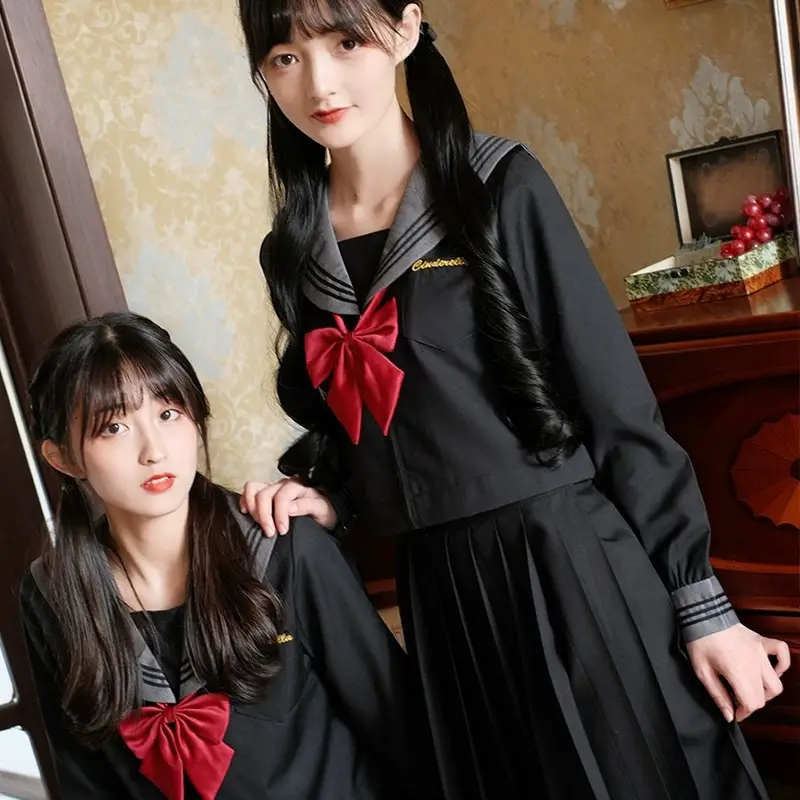 Black Pleated Sailor Skirt for Girls School College