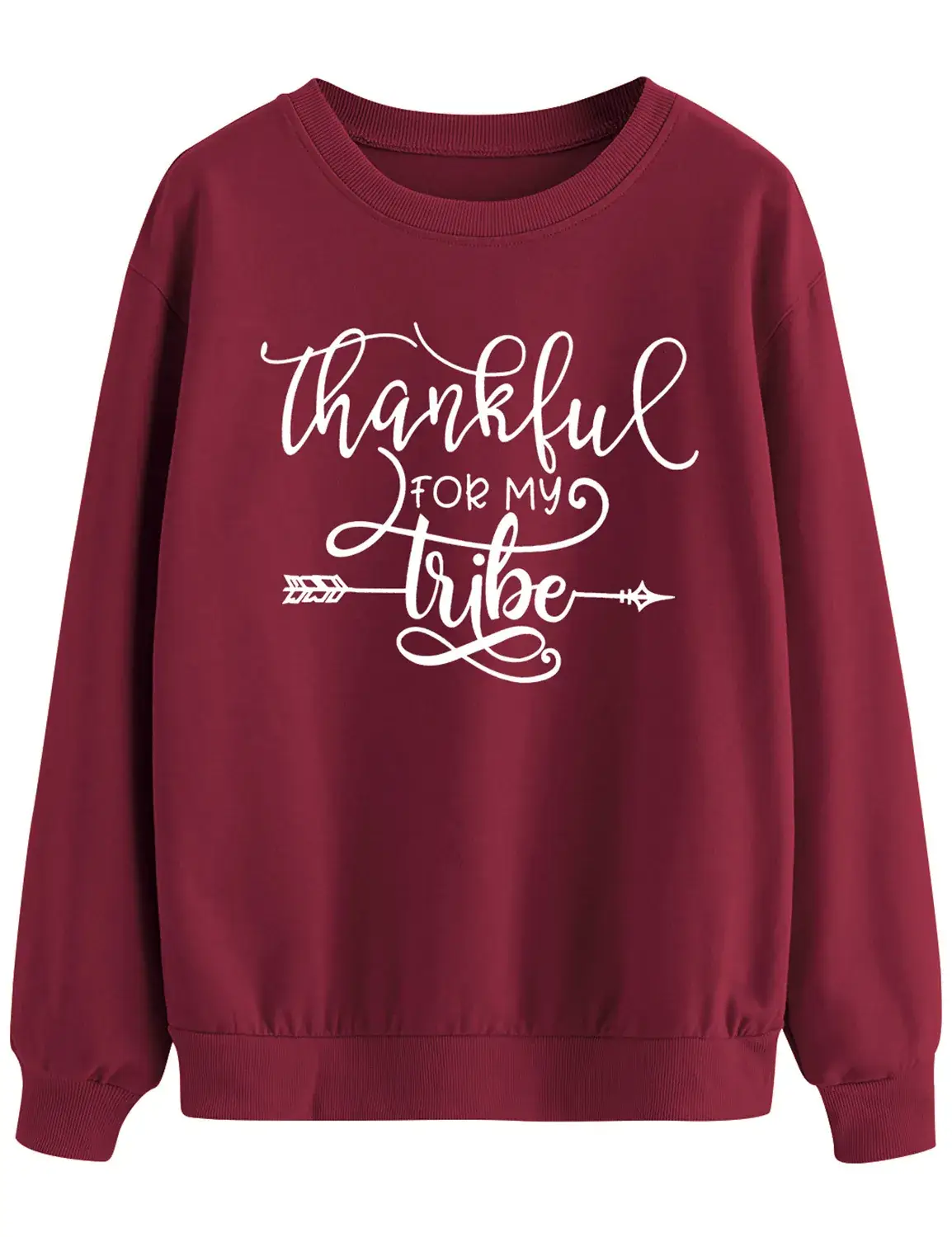 Thankful for My Tribe Round Neck Sweater Grey - Image 3