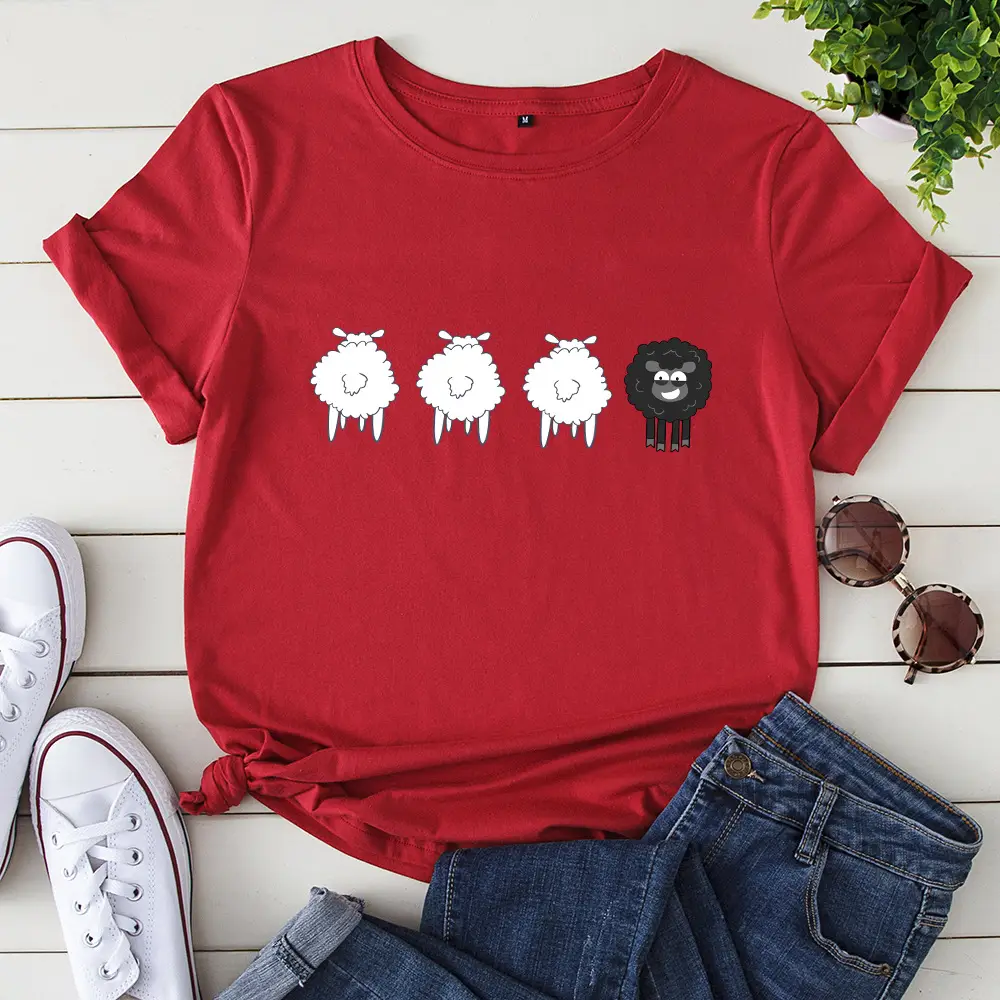 Red Graphic T-Shirt for Women Loose Fit Round Neck - Image 3