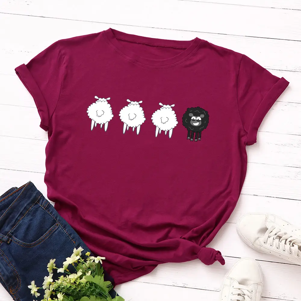 Red Graphic T-Shirt for Women Loose Fit Round Neck - Image 9