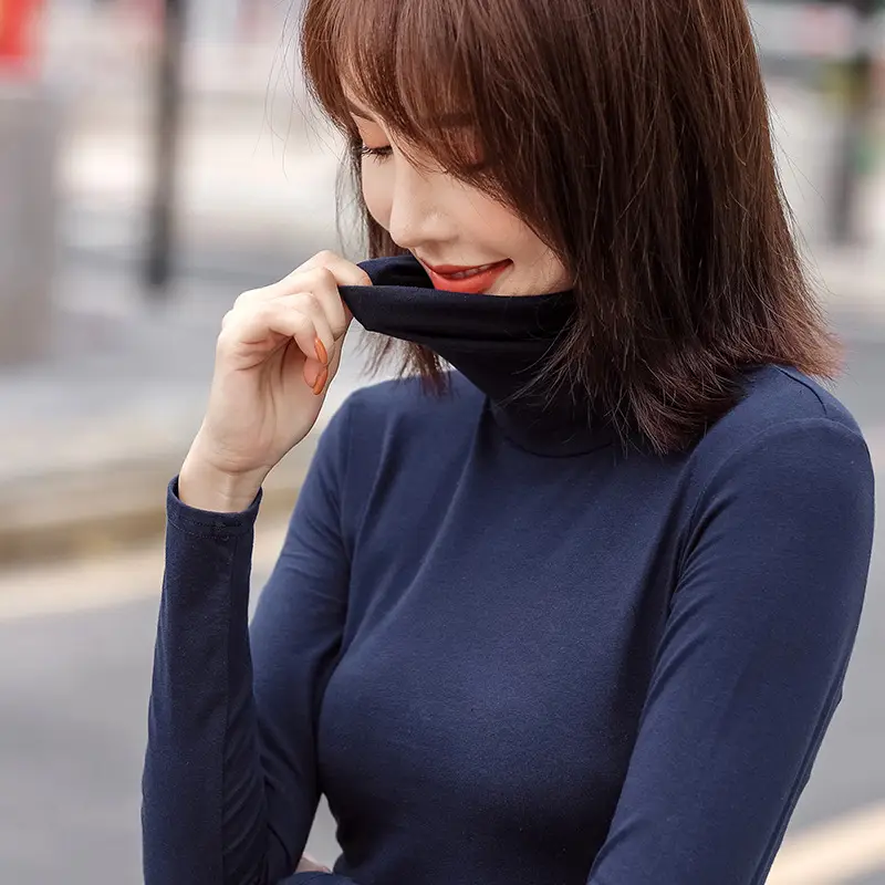 Women's Grey High Collar Long Sleeve T-Shirt