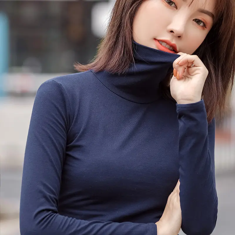 Women's Grey High Collar Long Sleeve T-Shirt