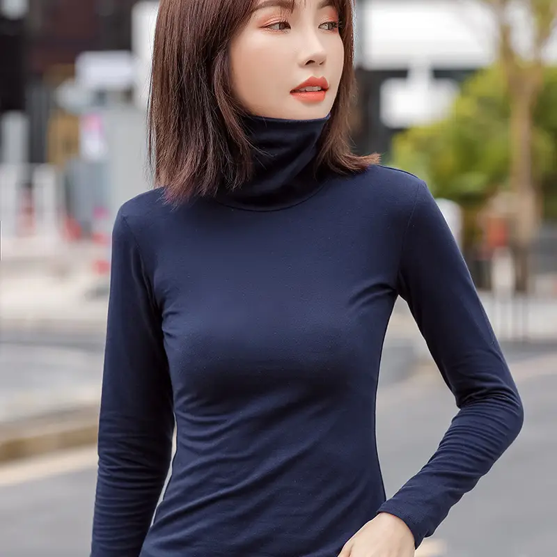 Women's Grey High Collar Long Sleeve T-Shirt