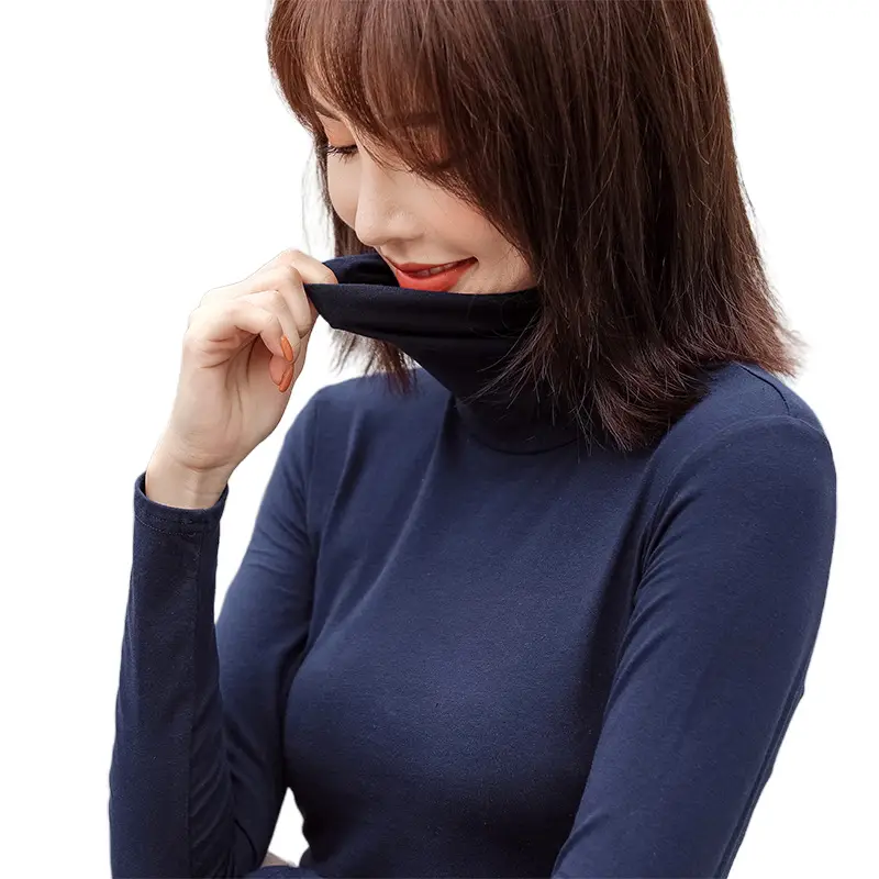 Women's Grey High Collar Long Sleeve T-Shirt