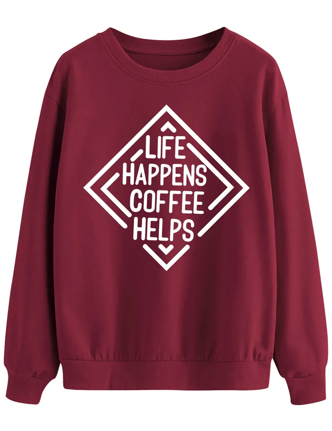 Grey Crewneck Sweatshirt with "Life Happens Coffee Helps" Print - Image 3