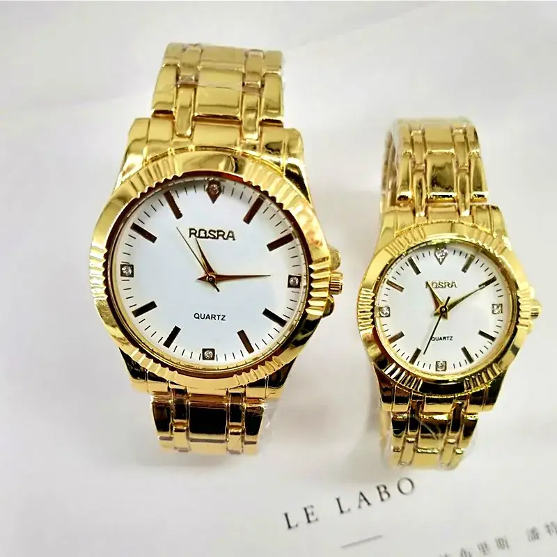 Gold Quartz Couple Watches for Men Women