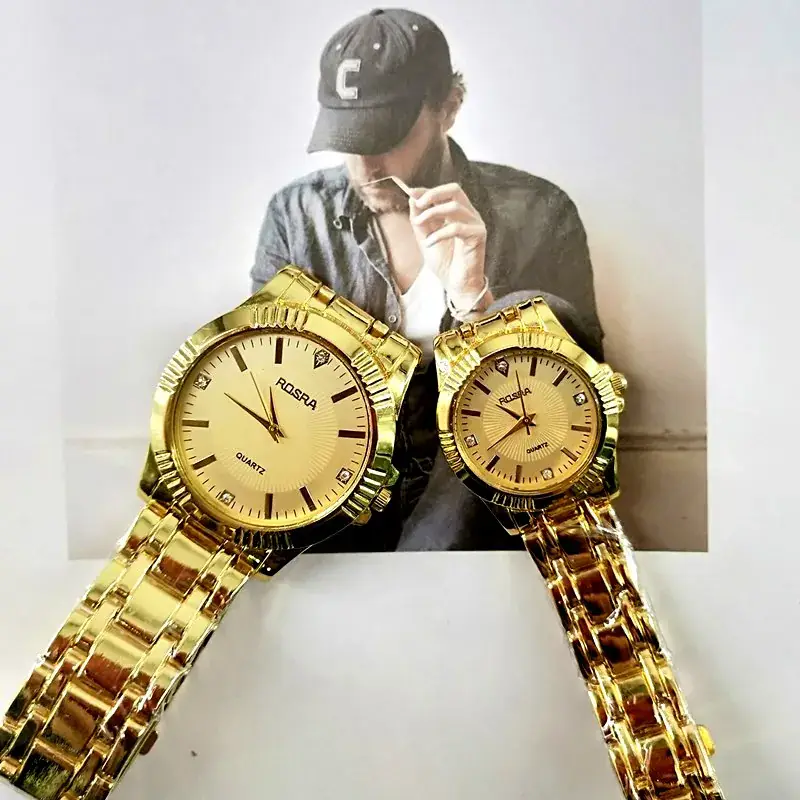 Gold Quartz Couple Watches for Men Women
