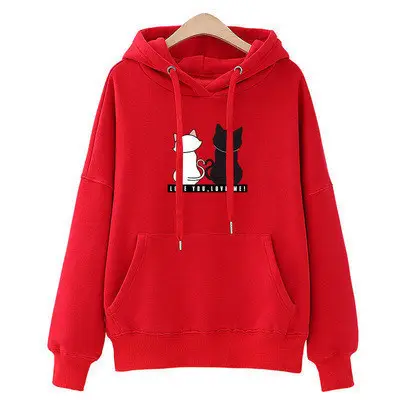 Women Hooded Sweatshirt Fleece Lined 2023 Winter Pink - Image 3