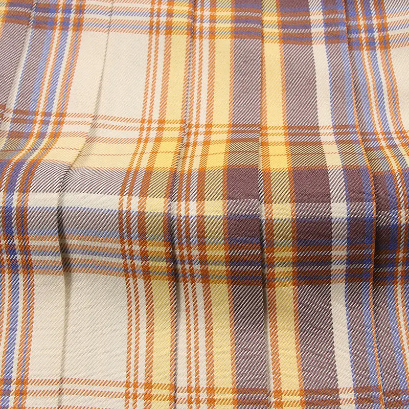 Japanese Style Plaid Skirt Yellow Plaid High Waist