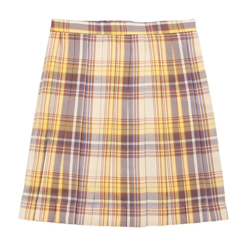 Japanese Style Plaid Skirt Yellow Plaid High Waist