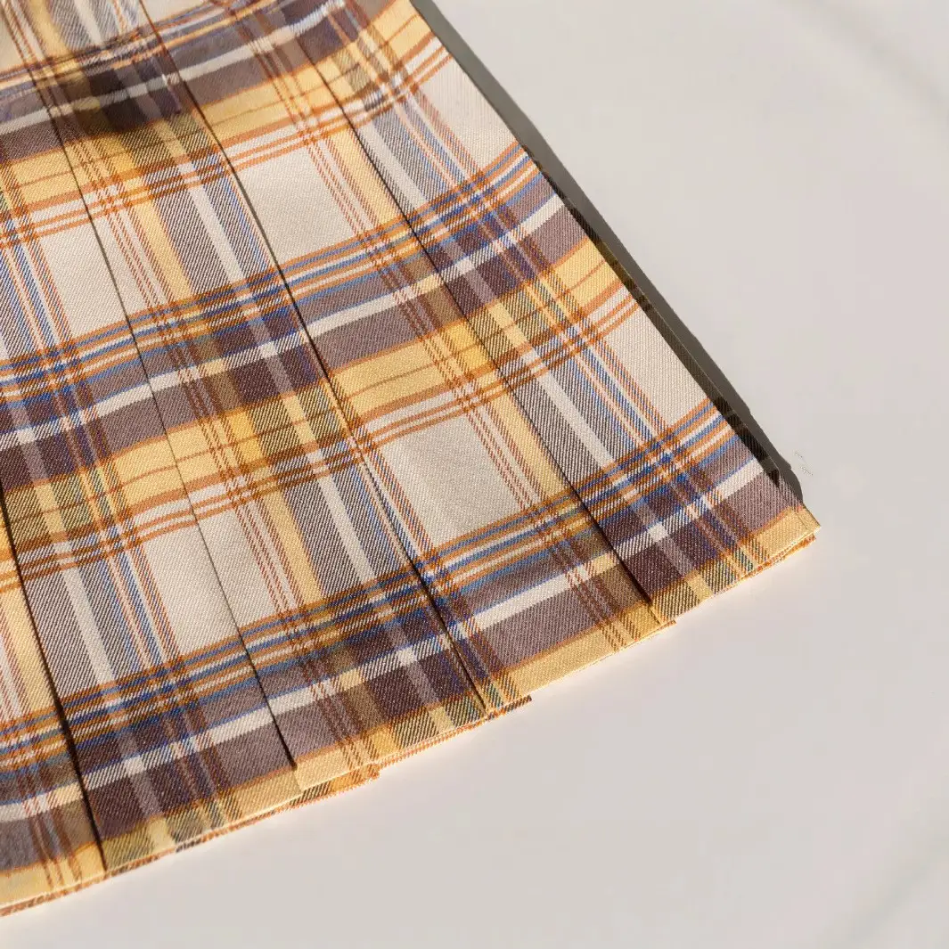 Japanese Style Plaid Skirt Yellow Plaid High Waist — feature 5