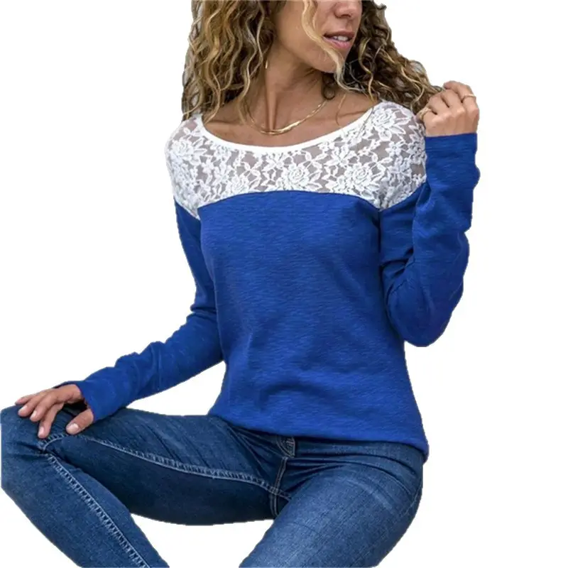 Women's Grey Lace Long Sleeve T-Shirt with White Embroidery - Image 11
