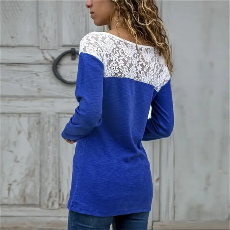 Women's Grey Lace Long Sleeve T-Shirt with White Embroidery — feature 11