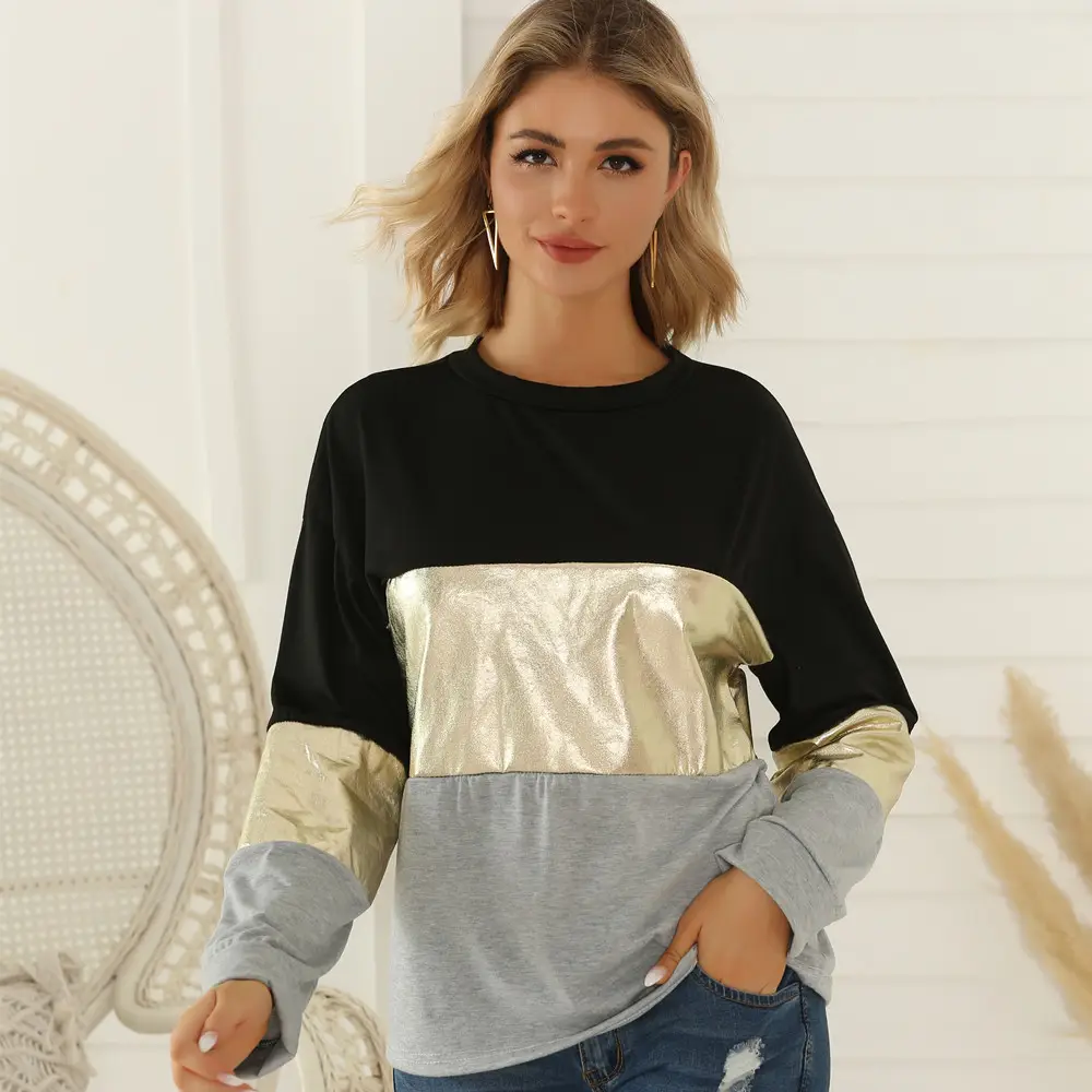 Women's Black Gold Grey Long Sleeve T-Shirt - Image 2