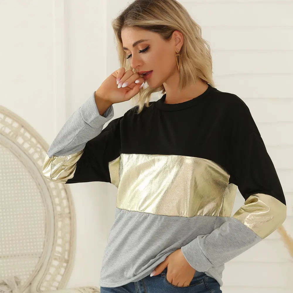 Women's Black Gold Grey Long Sleeve T-Shirt - Image 3