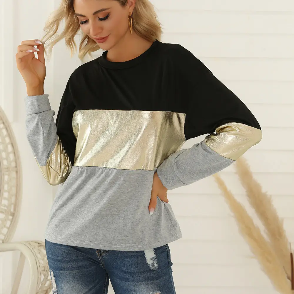 Women's Black Gold Grey Long Sleeve T-Shirt - Image 4