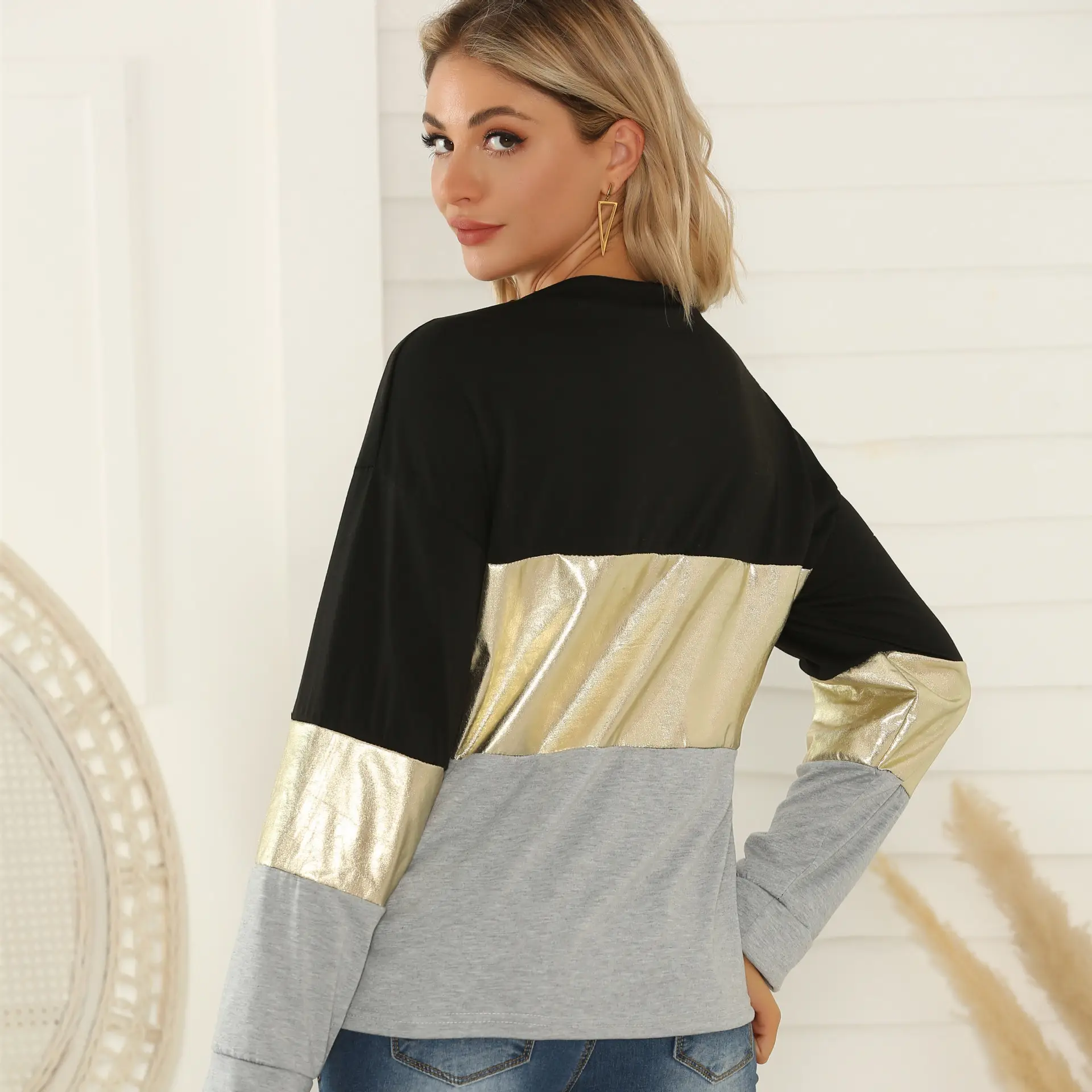 Women's Black Gold Grey Long Sleeve T-Shirt - Image 5