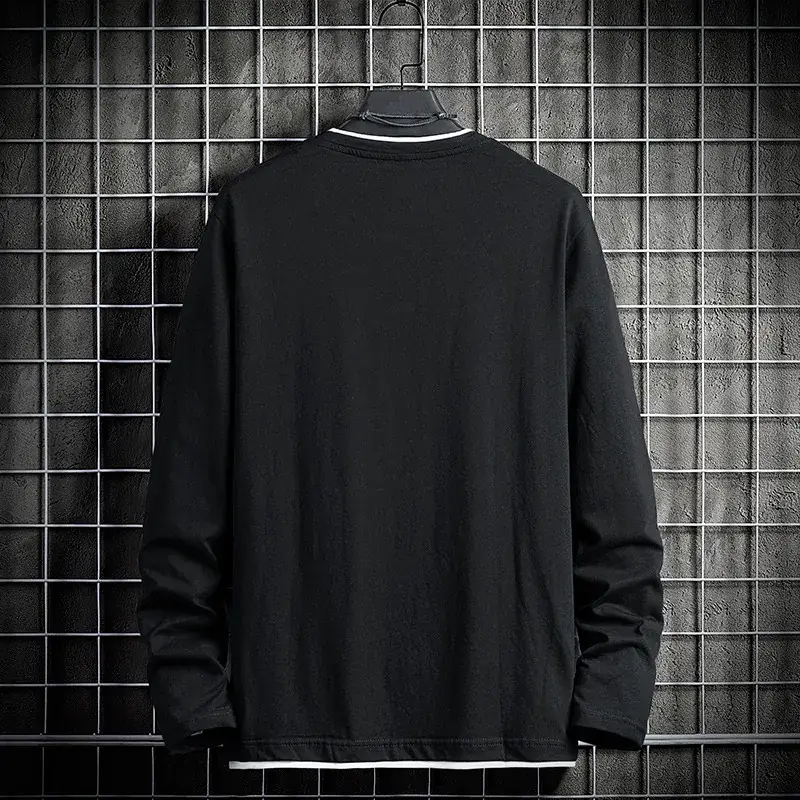 Men's White Long Sleeve T-Shirt Korean Style Pure Cotton - Image 5