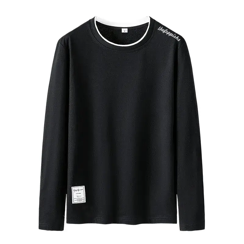 Men's White Long Sleeve T-Shirt Korean Style Pure Cotton - Image 6