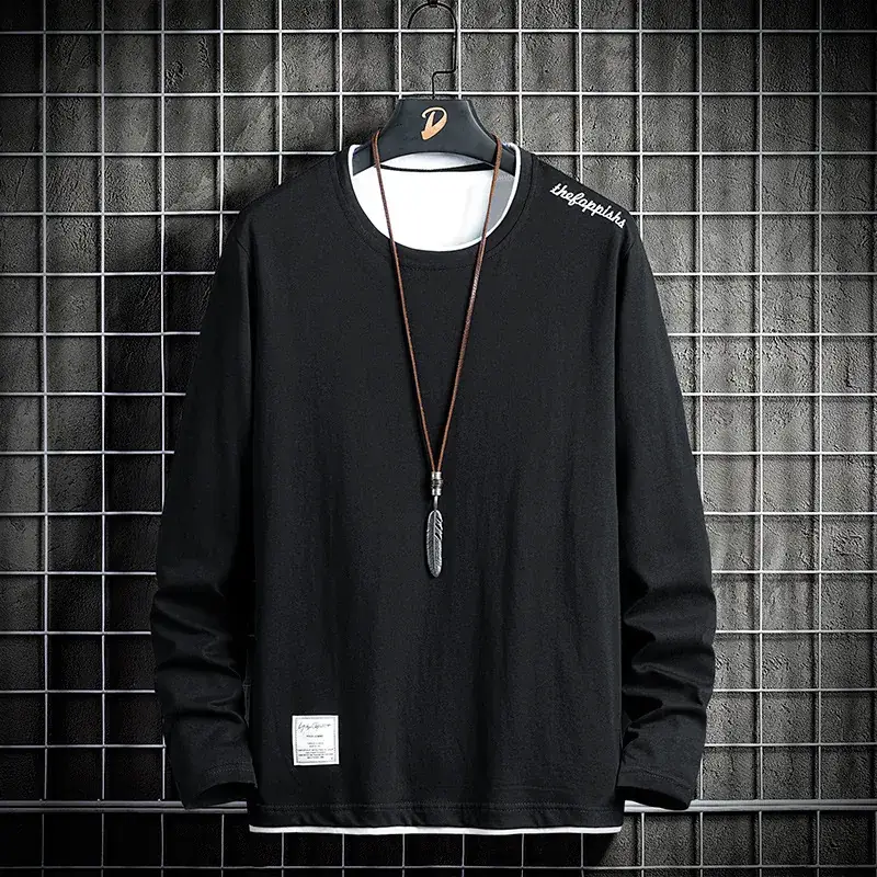 Men's White Long Sleeve T-Shirt Korean Style Pure Cotton - Image 3