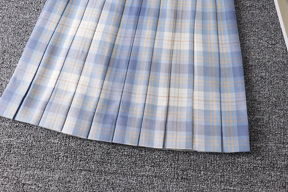 Japanese Plaid Folded Skirt Blue White for Students - Image 10