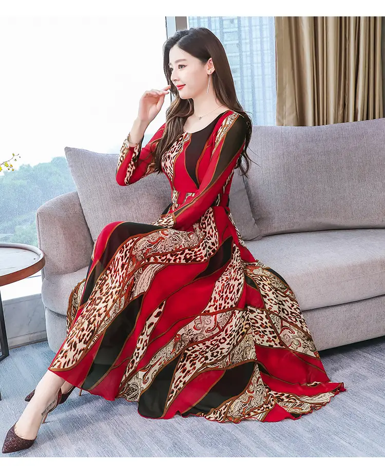 Red Printed Long Sleeve Kurti with Skirt Set — feature 24