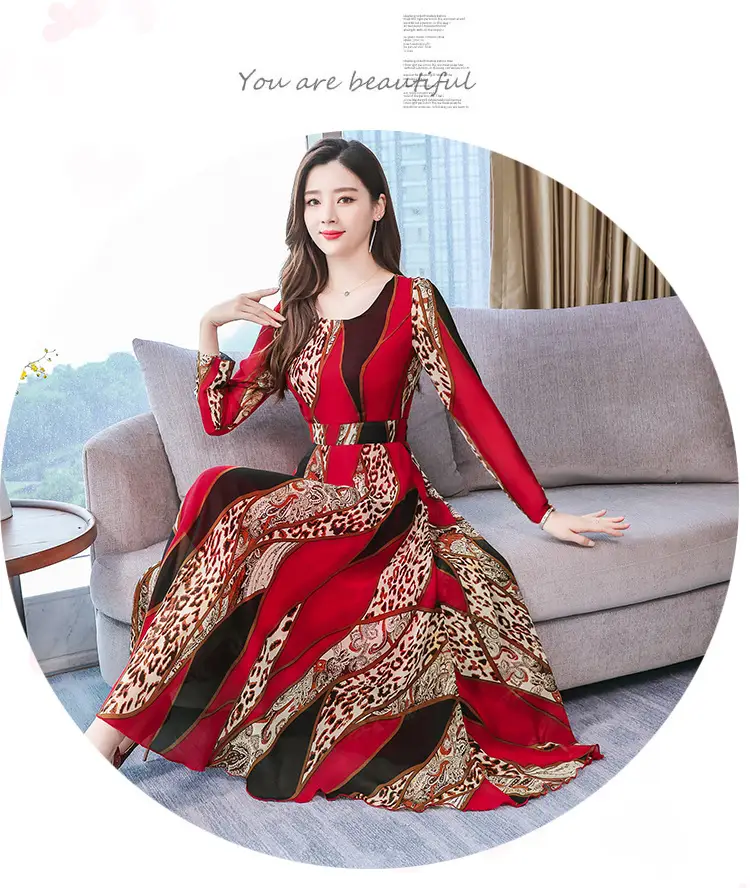 Red Printed Long Sleeve Kurti with Skirt Set — feature 25