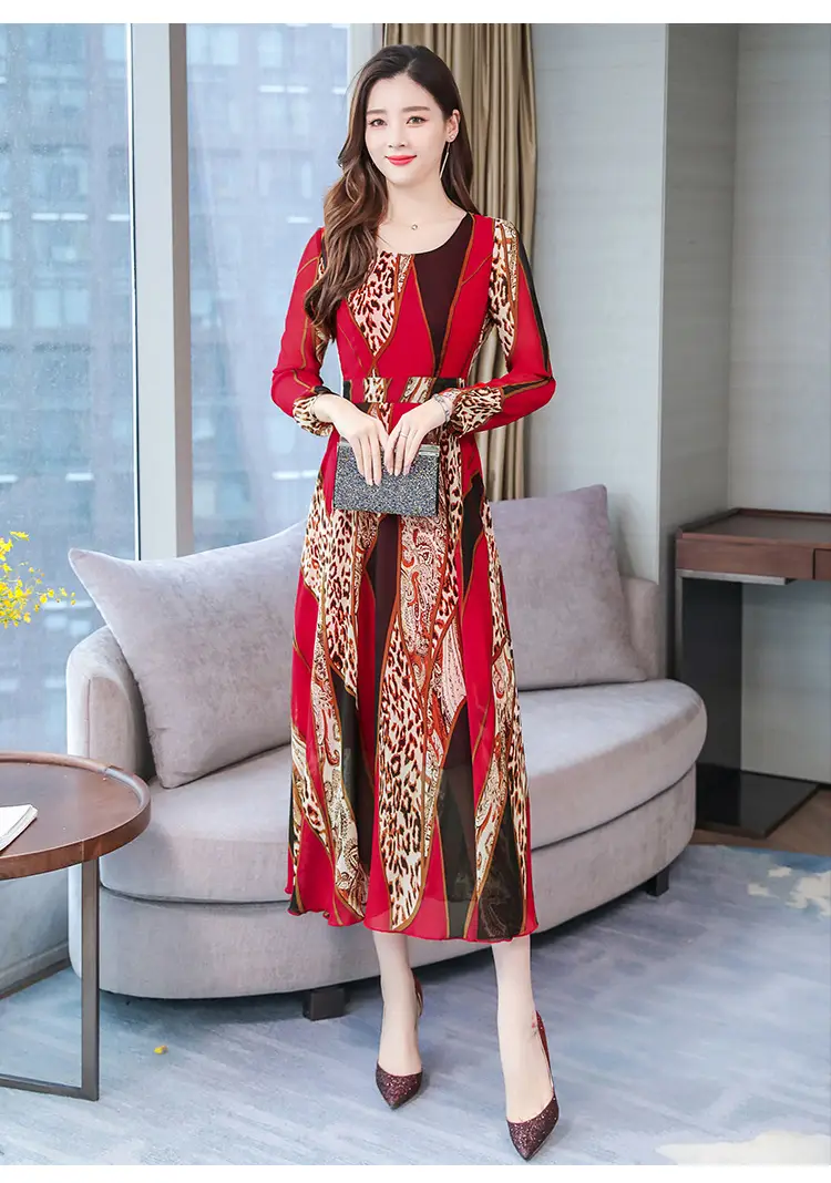 Red Printed Long Sleeve Kurti with Skirt Set — feature 26