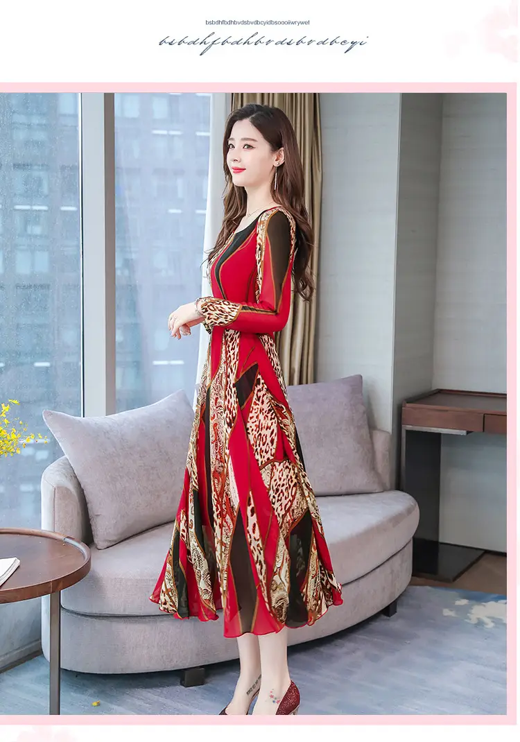 Red Printed Long Sleeve Kurti with Skirt Set — feature 27