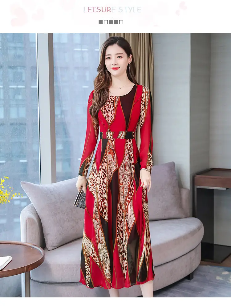 Red Printed Long Sleeve Kurti with Skirt Set — feature 29