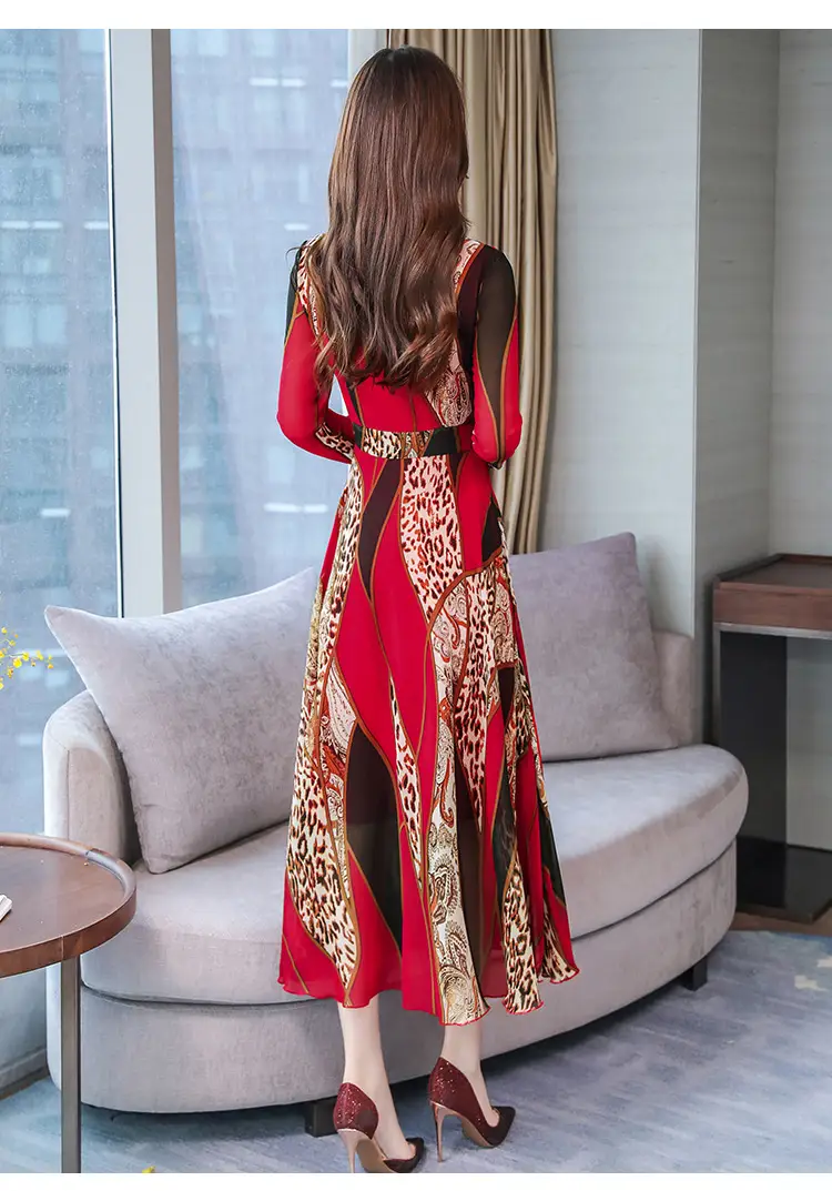 Red Printed Long Sleeve Kurti with Skirt Set — feature 30