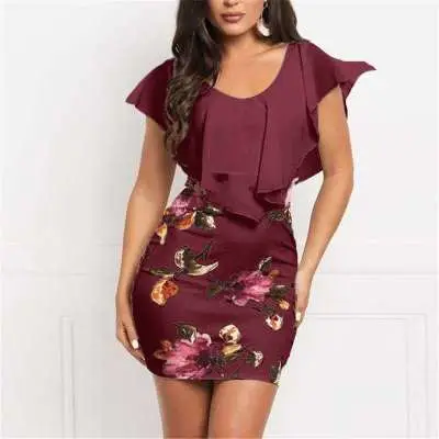 2023 Floral Printed Navy Slim Fit Dress for Women - Image 2