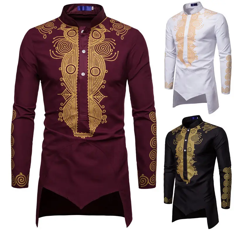 Men's Printed Robe Long Sleeve Black White Maroon Export Style - Image 2