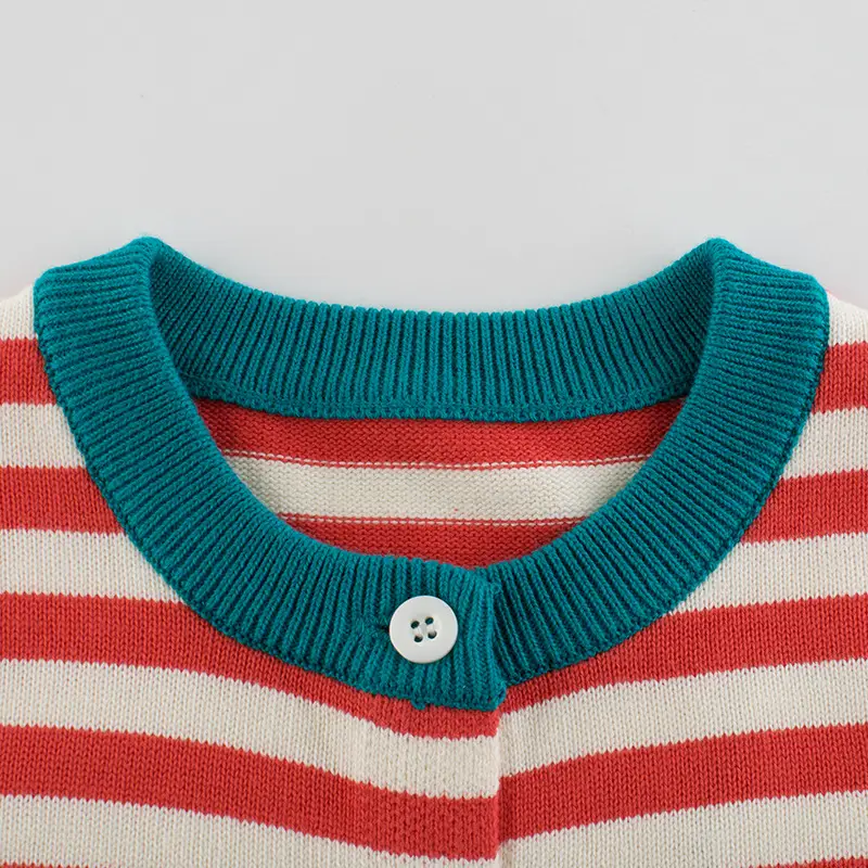 Girls Striped Cardigan Sweater Red Teal Button Front