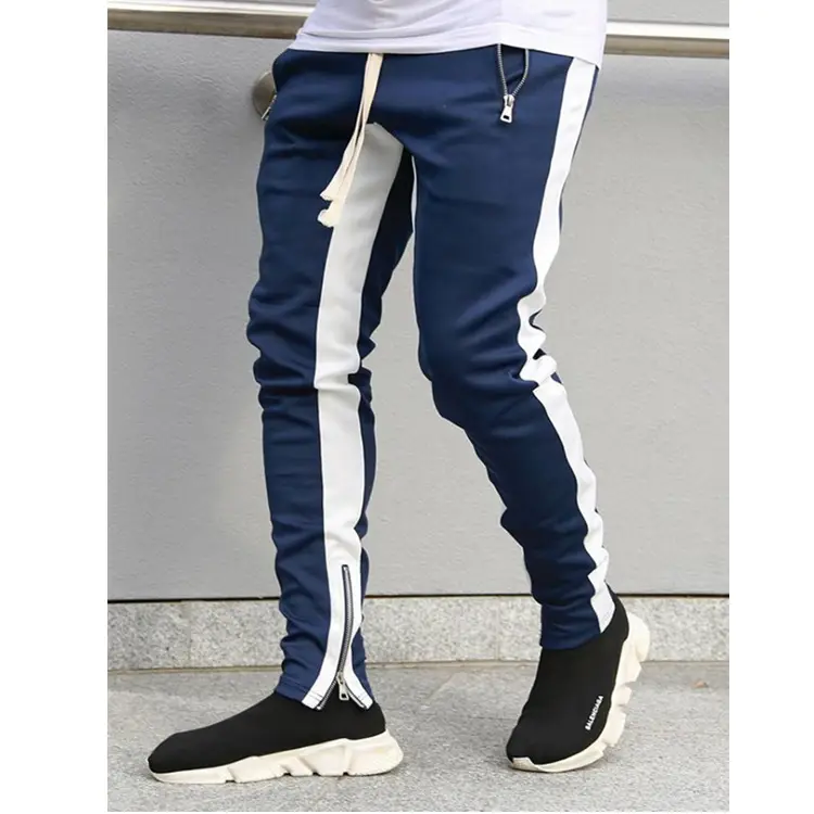 Men Blue White Striped Track Pants Large Zipper Mouth - Image 3