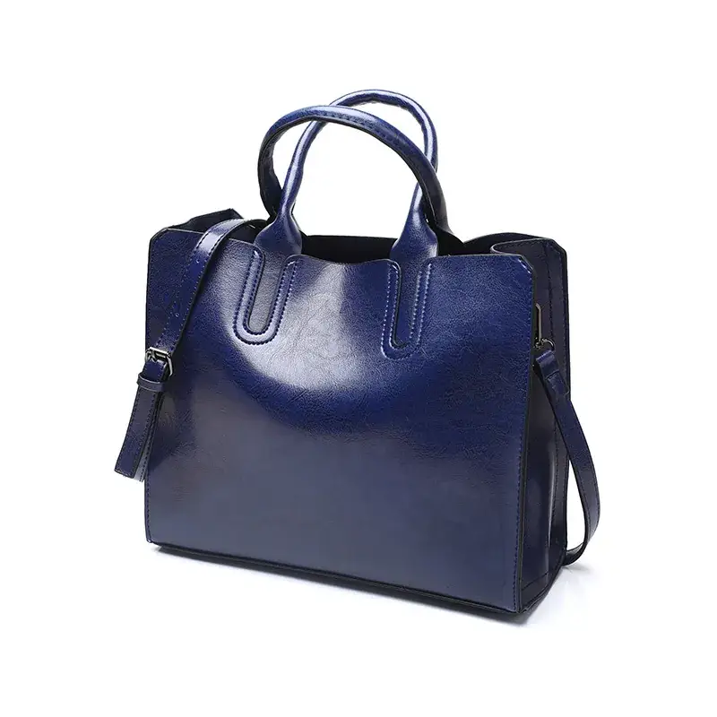 Blue Leather Shoulder Bag for Women Retro Style - Image 5