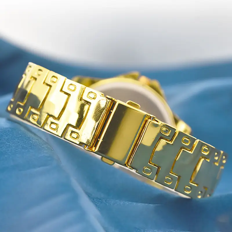 Golden Three-Eye Dial Men's Watch with Steel Band