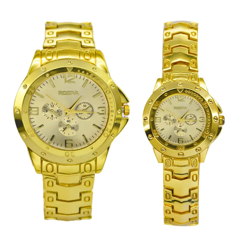 Golden Three-Eye Dial Men's Watch with Steel Band