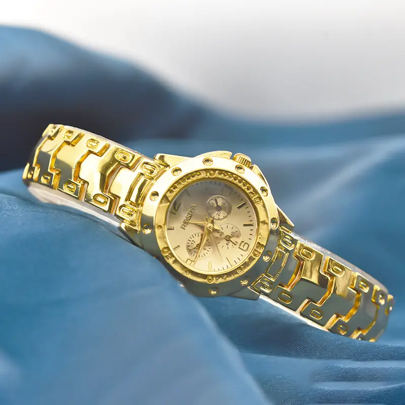 Golden Three-Eye Dial Men's Watch with Steel Band — feature 9