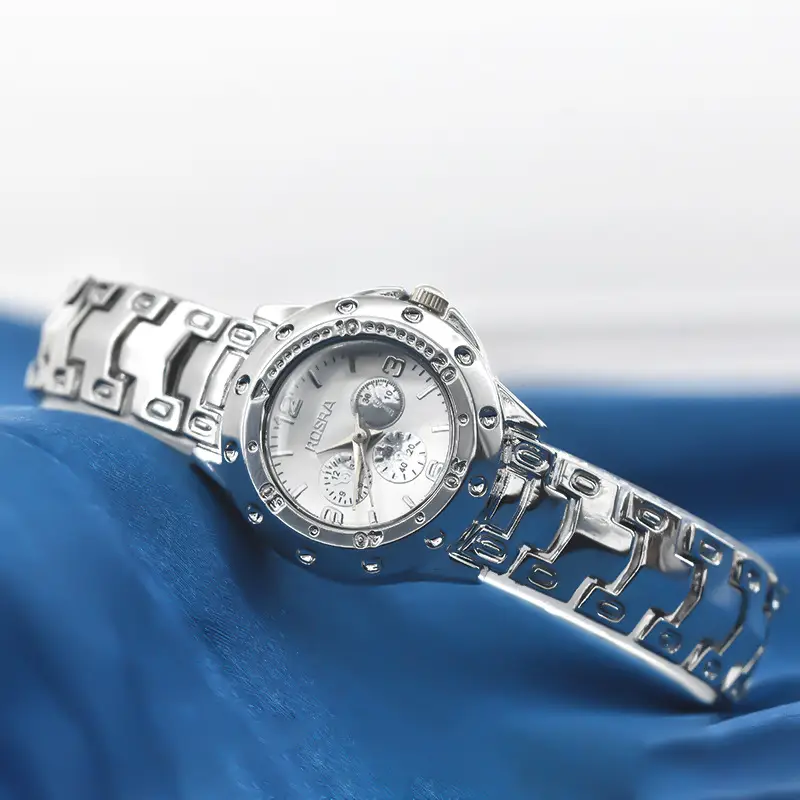 Golden Three-Eye Dial Men's Watch with Steel Band