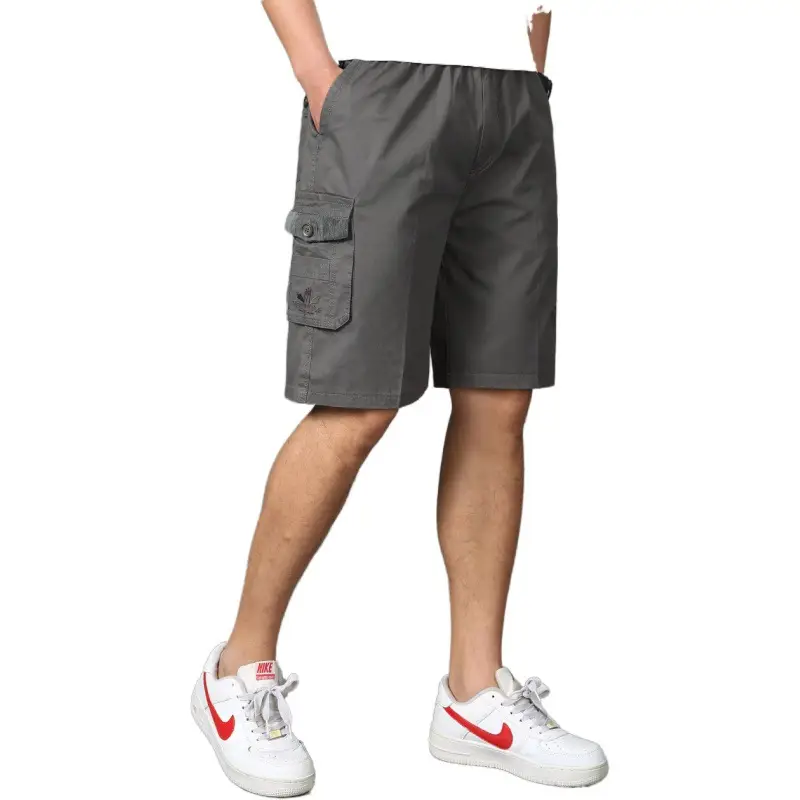 Men Cotton Cargo Shorts Grey Large Summer Casual