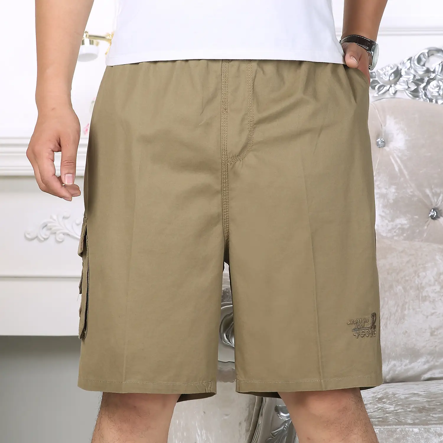 Men Cotton Cargo Shorts Grey Large Summer Casual