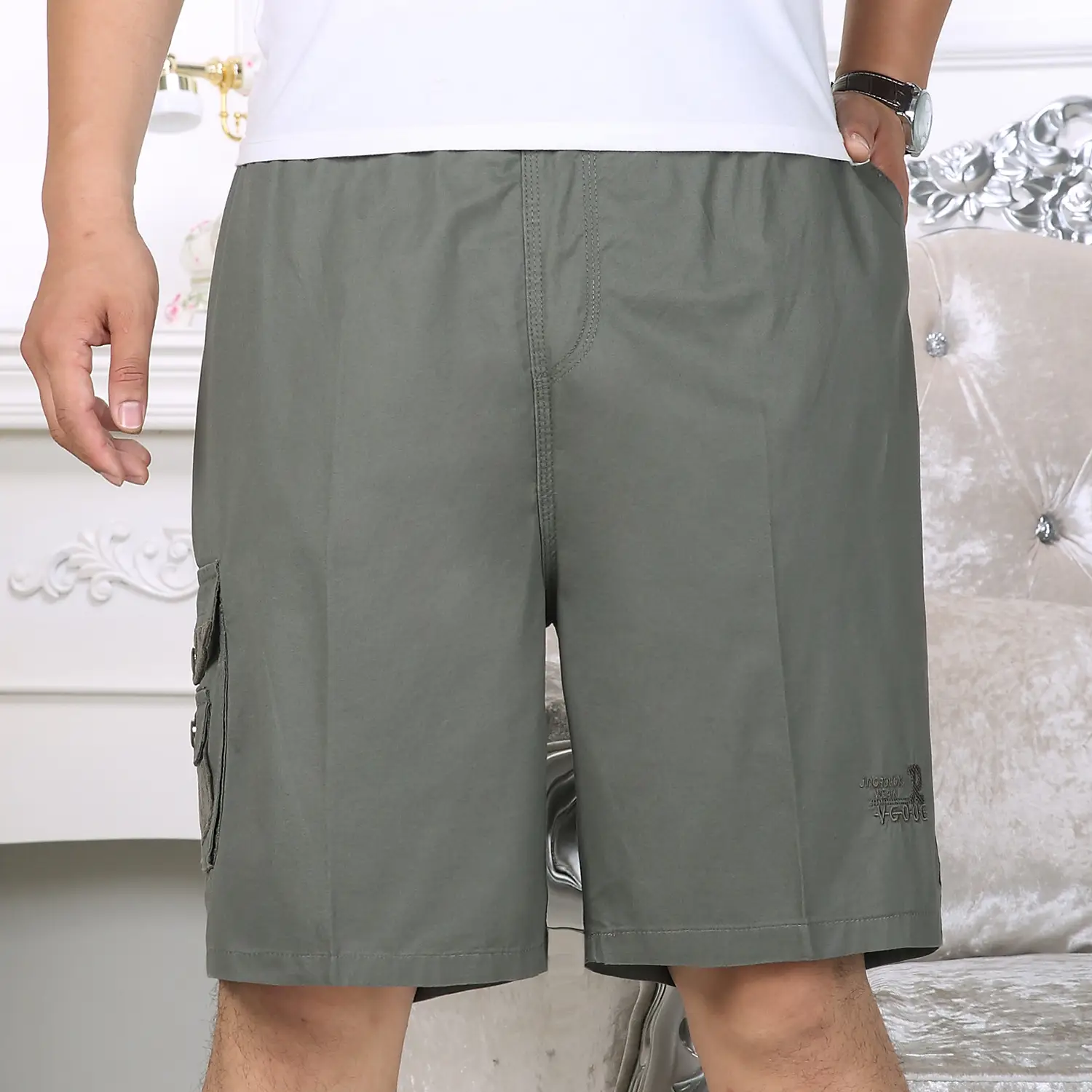 Men Cotton Cargo Shorts Grey Large Summer Casual
