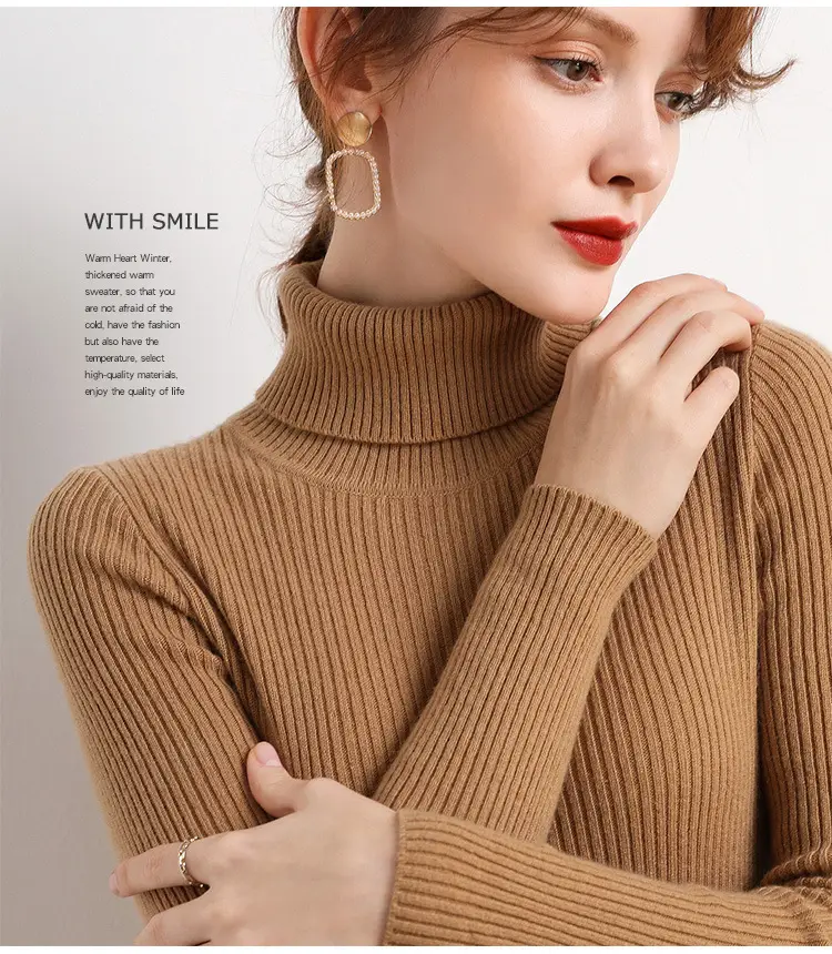Women's 2025 High Collar Ribbed Knit Sweater — feature 31