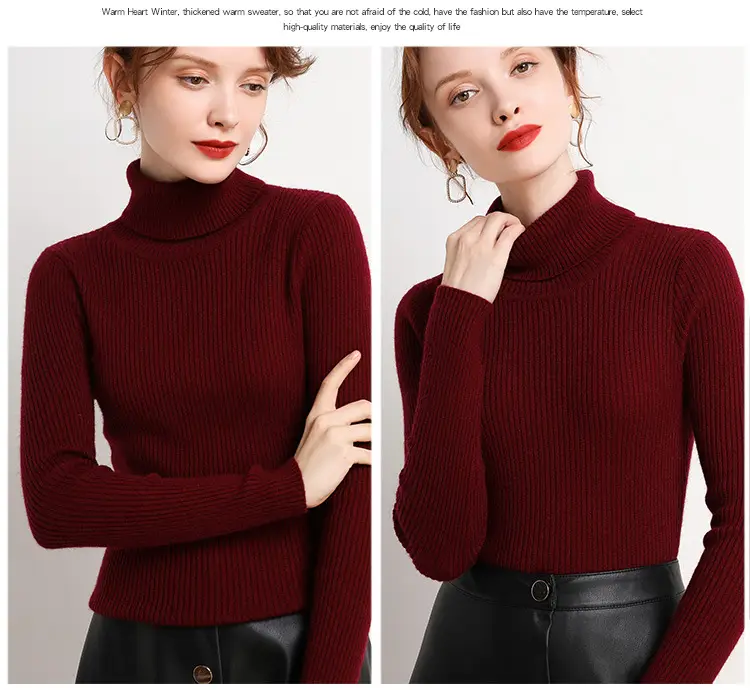 Women's 2025 High Collar Ribbed Knit Sweater — feature 60