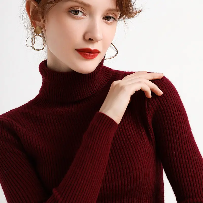 Women's 2025 High Collar Ribbed Knit Sweater - Image 10