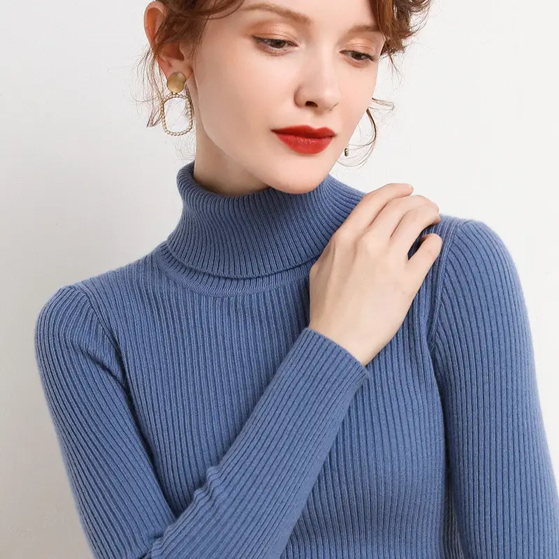 Women's 2025 High Collar Ribbed Knit Sweater - Image 16